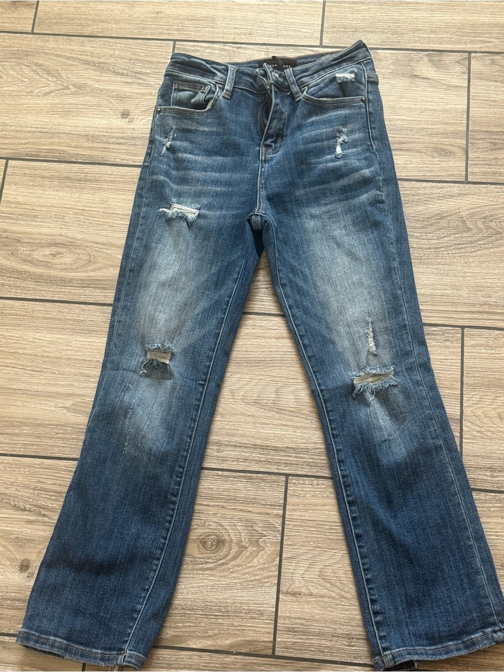 Women's Straight Leg Distressed Jeans - Blue